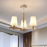 Opal Glass Chandelier Contemporary Wood Ceiling Light for Bedroom